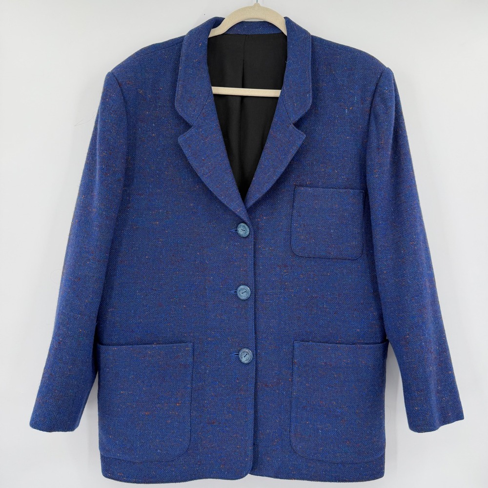 Vintage Amherst Blue 100% Wool Tweed Blazer Jacket Womens 12 Timeless Layering
